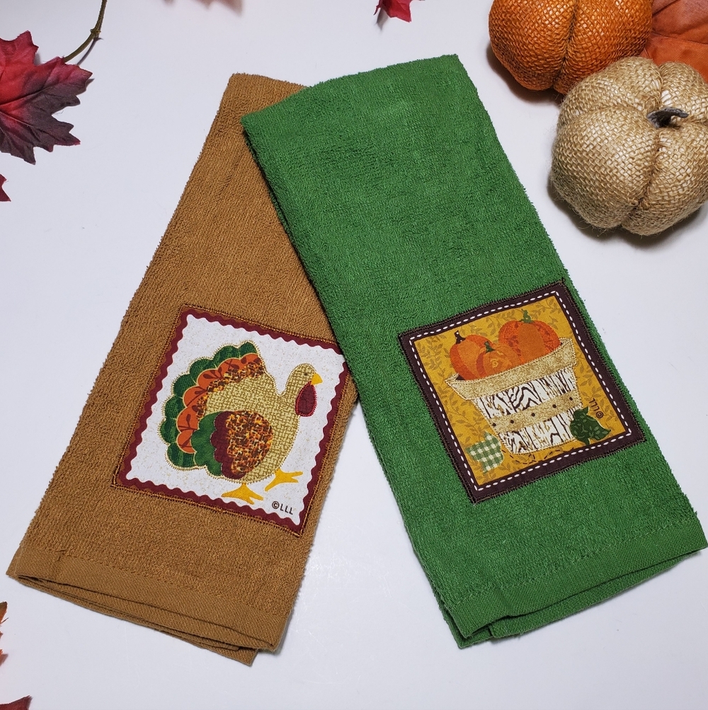 Holiday Home Kitchen Festive Autumn Fall 2pc Thanksgiving Decorative Towels